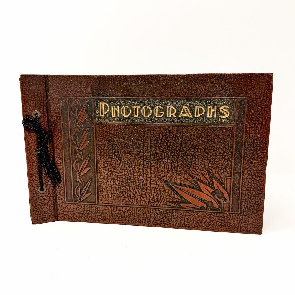 Antique 1920s Photo Album Empty Black Pages Embossed Art Deco Scrapbook